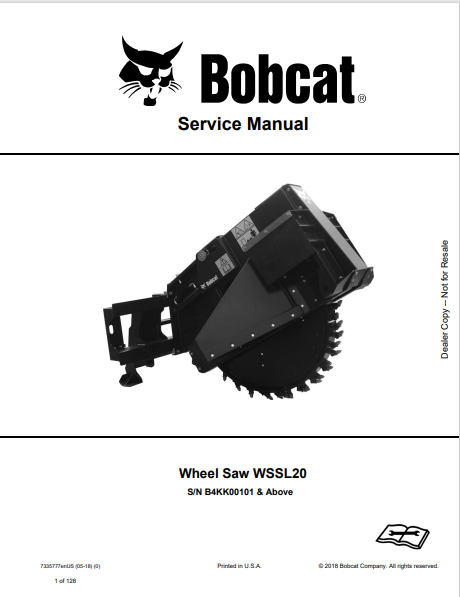 BOBCAT WSSL20 WHEEL SAW SERVICE MANUAL (7335777) - PDF FILE