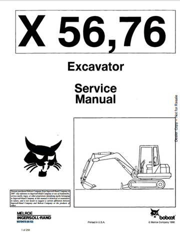 BOBCAT X56,76 EXCAVATOR SERVICE MANUAL (6570475) - PDF FILE