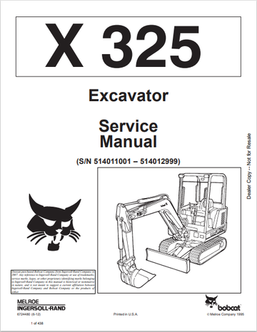 BOBCAT X 325 EXCAVATOR SERVICE MANUAL (6724480) - PDF FILE