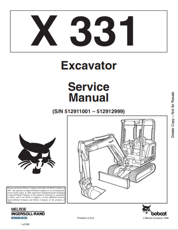 BOBCAT X 331 EXCAVATOR SERVICE MANUAL (6724222) - PDF FILE