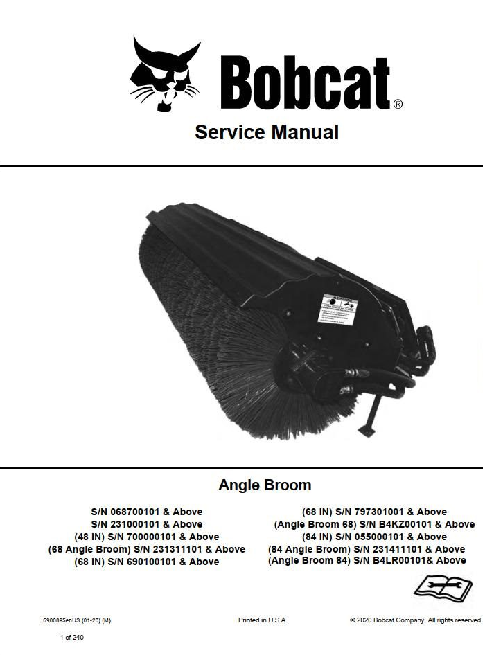 Bobcat Angle Broom 48, 68 & 84 Service Manual PDF – Repair Guide