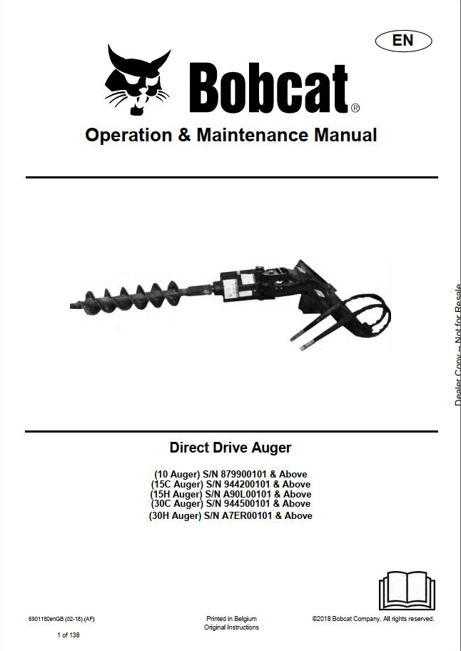Bobcat Auger Operation & Maintenance Manual PDF