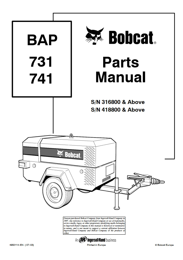 Bobcat BAP Compressor 731 & 741 Parts Manual PDF – Parts Catalog