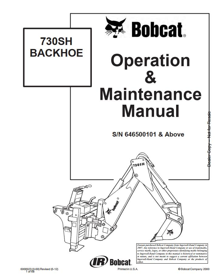 Bobcat Backhoe 905–923 Operation & Maintenance Manual PDF