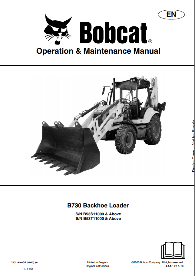 Bobcat Backhoe Loader B730 Operation & Maintenance Manual PDF