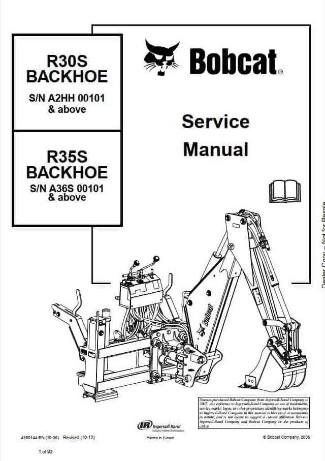 Bobcat Backhoe R30S R35S Service Manual PDF