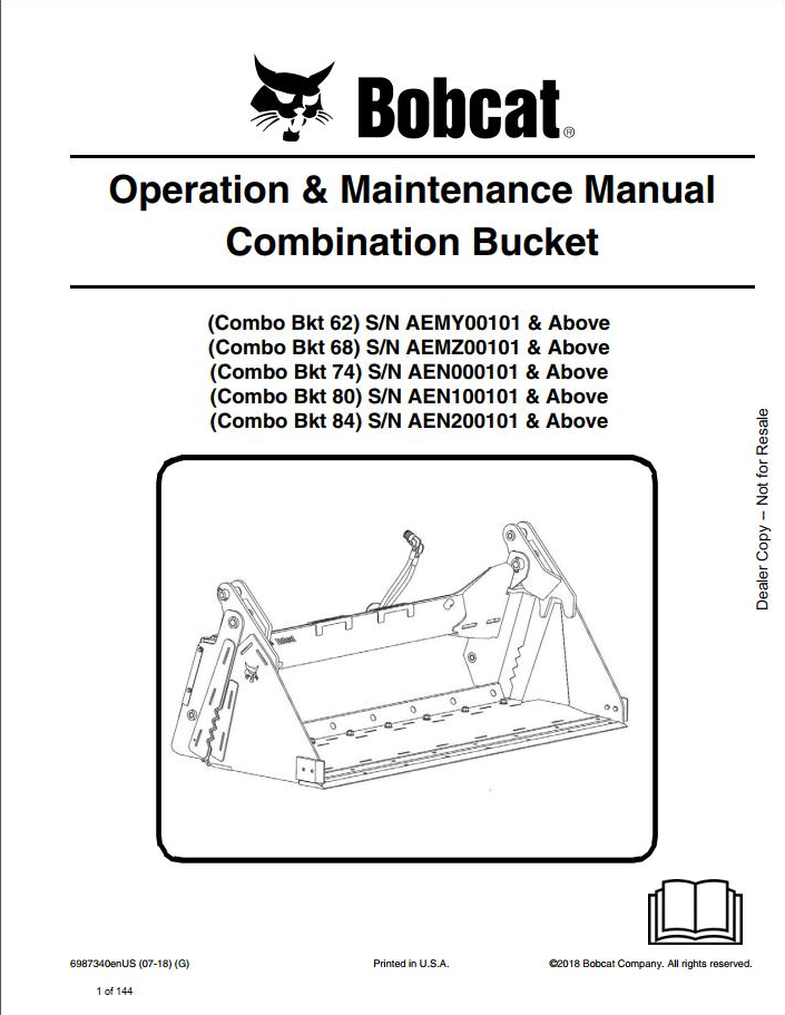 Bobcat Combination Concrete-Mixing Bucket Manual PDF | O&M Guide
