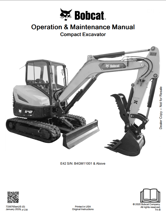 Bobcat E42 Compact Excavator Operation & Maintenance Manual PDF