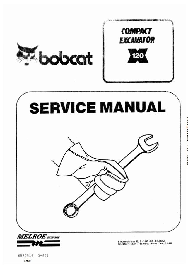 Bobcat Compact Excavator 120 Service Manual PDF