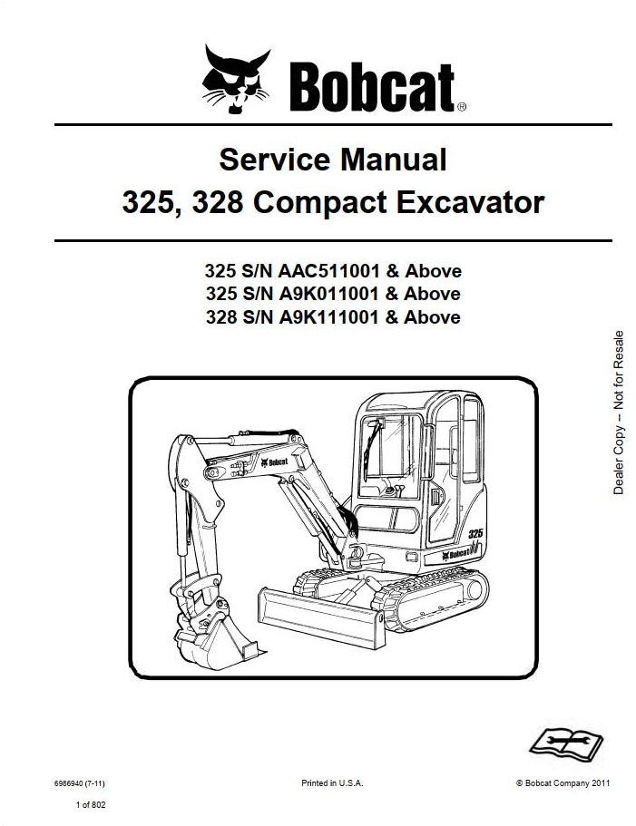 Bobcat Compact Excavator 325, 328 Service Manual PDF