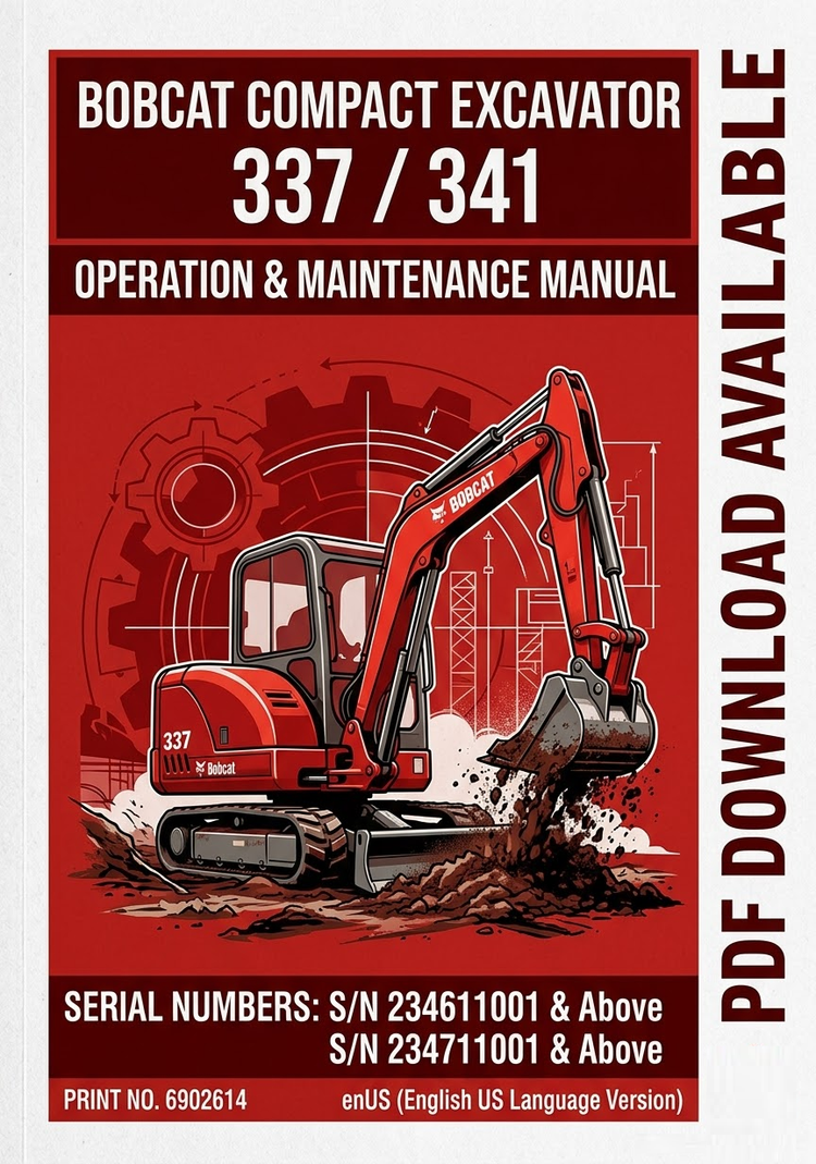 Bobcat Compact Excavator 337, 341 Operation & Maintenance Manual S/N 234611001, 234711001 & Above 6902614 enUS PDF Download