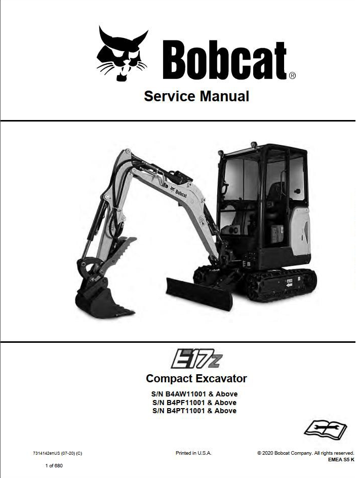 Bobcat Compact Excavator E17z Service Manual PDF