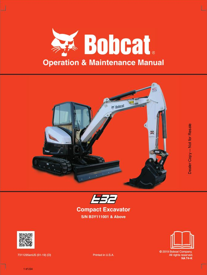 Bobcat E32 Compact Excavator Operation & Maintenance Manual PDF