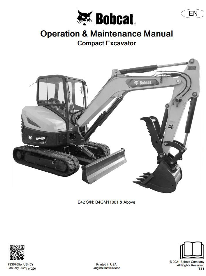 Bobcat Compact Excavator E42 Operation & Maintenance Manual PDF