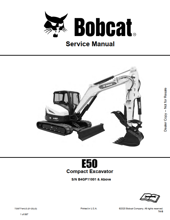 Bobcat E50 Compact Excavator Service Manual PDF
