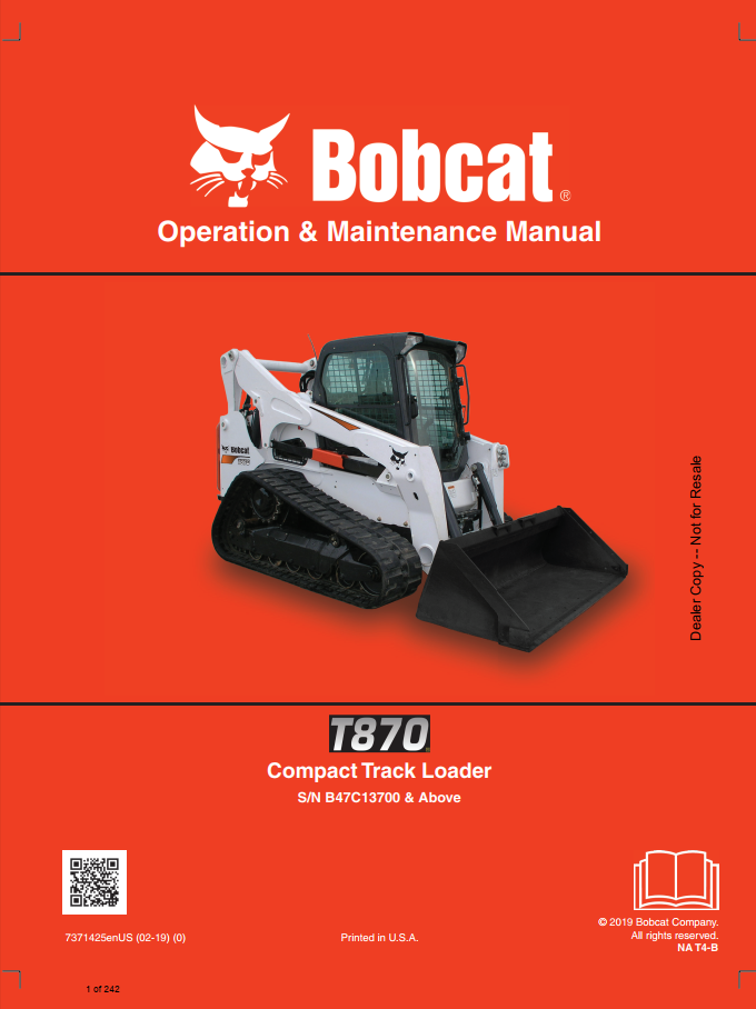 Bobcat T870 Compact Track Loader Operation & Maintenance Manual PDF