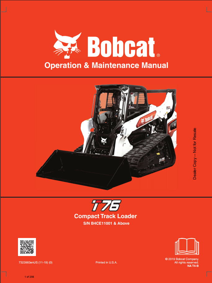 Bobcat T76 Compact Track Loader Operation & Maintenance Manual PDF