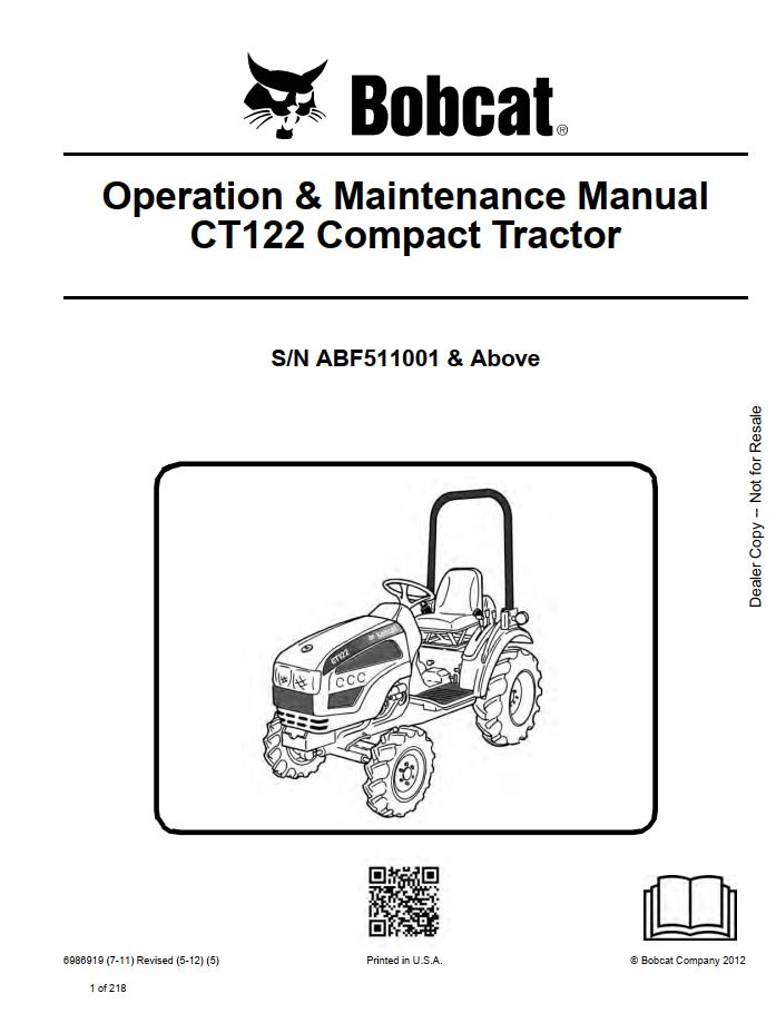 Bobcat Compact Tractor CT122 Operation & Maintenance Manual PDF