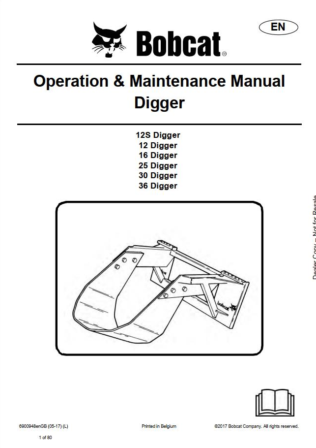 Bobcat Digger 12S, 12, 16, 25, 30 & 36 Operation & Maintenance Manual PDF