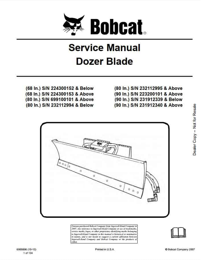 Bobcat Dozer Blade 68 80 90 Service Manual PDF