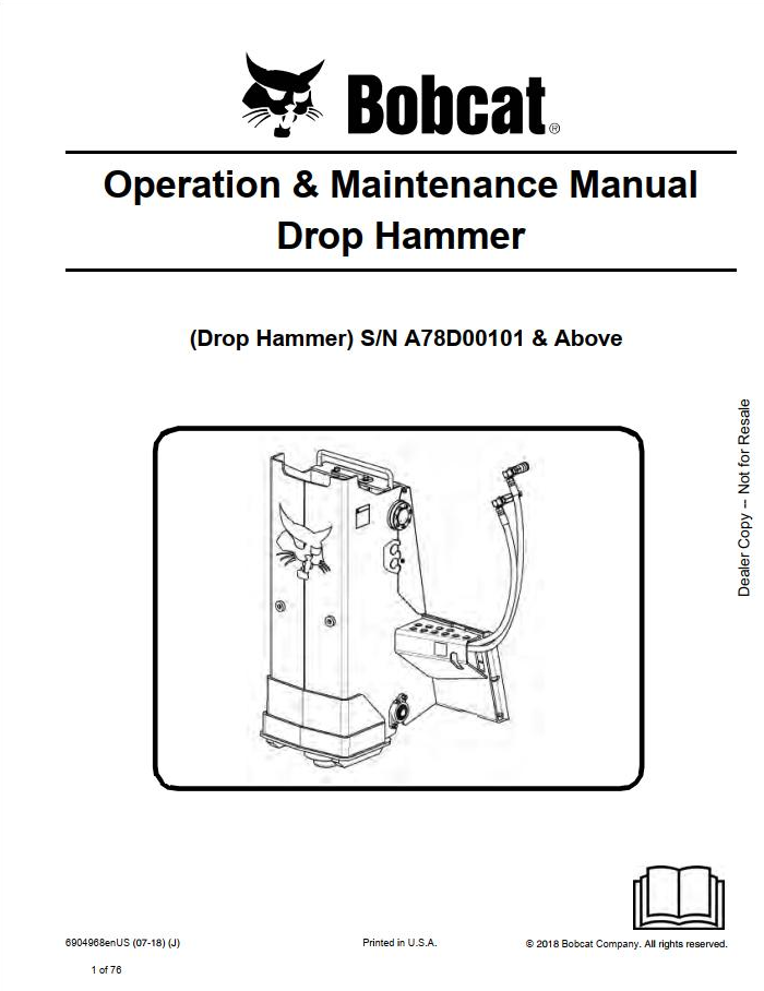 Bobcat Drop Hammer Operation & Maintenance Manual PDF
