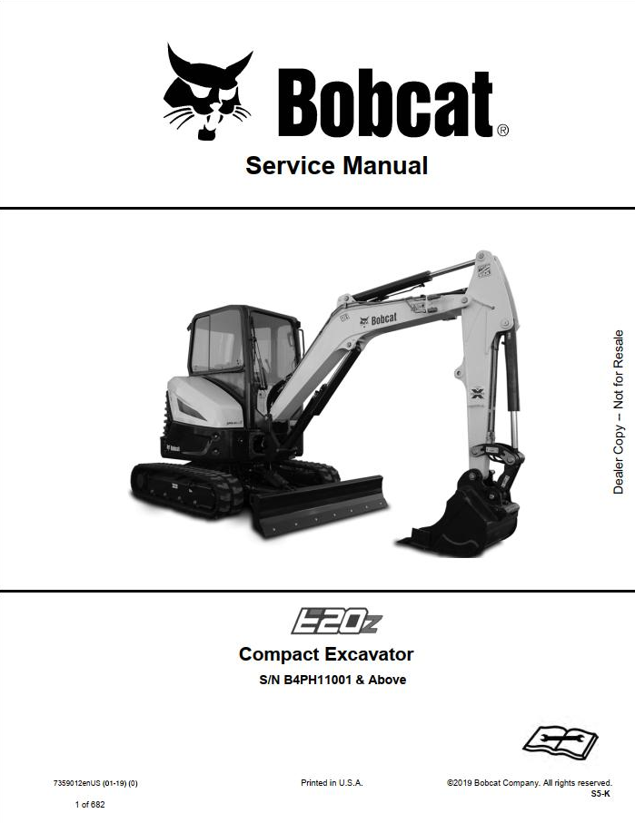 Bobcat E20z Compact Excavator Service Manual PDF Download