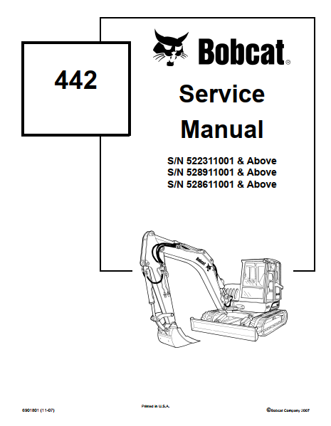 Bobcat 442 Excavator Service Manual PDF