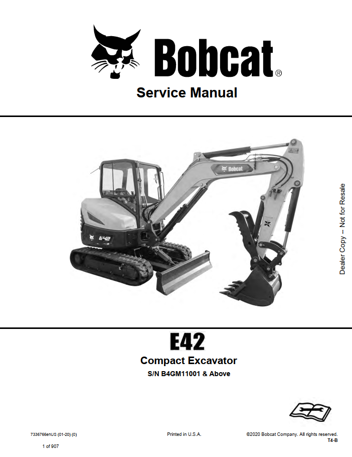 Bobcat E42 Compact Excavator Service Manual PDF