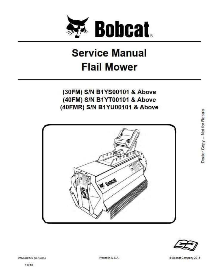Bobcat Flail Mower 30FM, 40FM, 40FMR Service Manual PDF