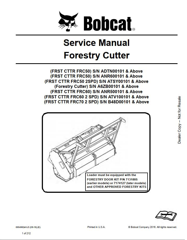 Bobcat Forestry Cutter FRC50 Service Manual PDF