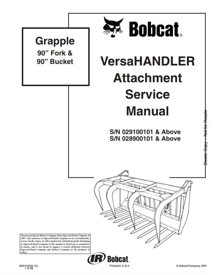 Bobcat Grapple 90 Fork & Bucket Service Manual PDF