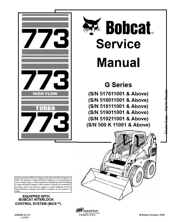 Bobcat 773 Loader Service Manual PDF – Repair & Maintenance Guide