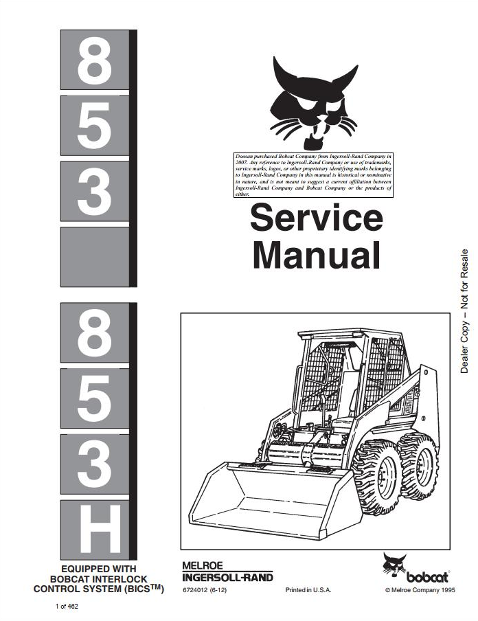 Bobcat Loader 853, 853H Service Manual PDF – Complete Repair & Maintenance Guide