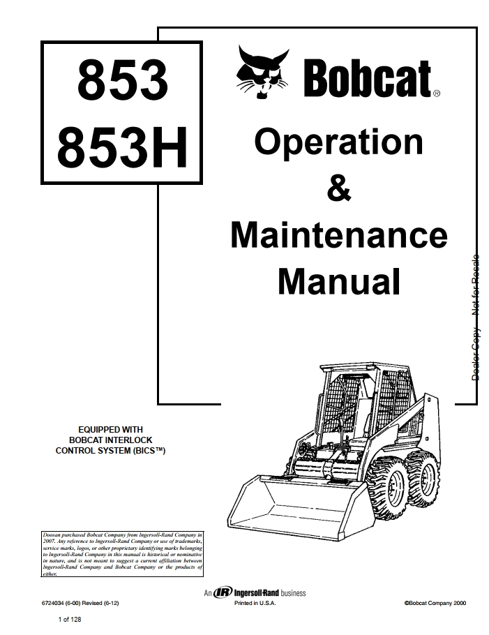 Bobcat 853(H) Loader Operation & Maintenance Manual PDF