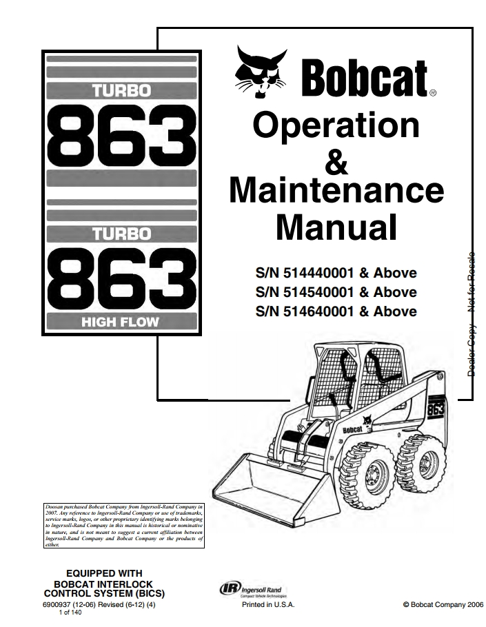 Bobcat 863 Loader Operation & Maintenance Manual PDF