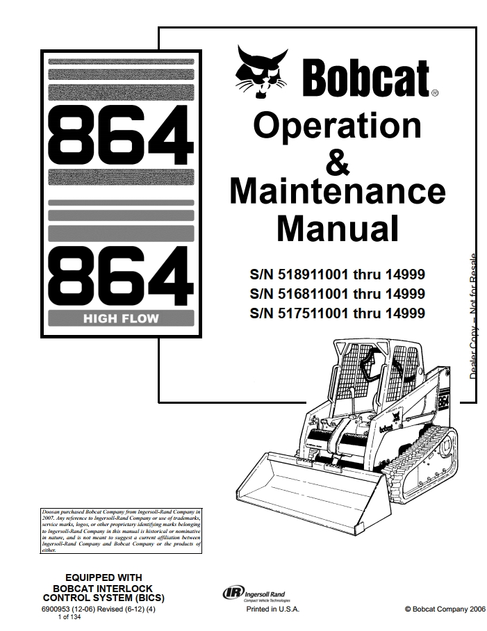 Bobcat 864 Loader Operation & Maintenance Manual PDF