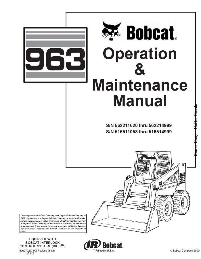 Bobcat 963 Loader Operation & Maintenance Manual PDF