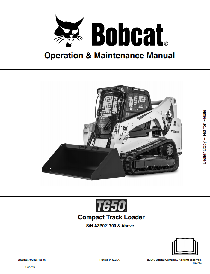 Bobcat T650 Compact Track Loader Operation & Maintenance Manual PDF