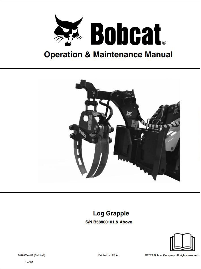 Bobcat Log Grapple Operation & Maintenance Manual PDF