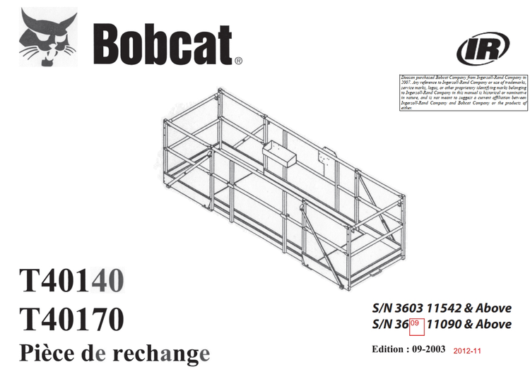Bobcat Man Platform T40140 & T40170 Spare Parts Catalog Manual PDF