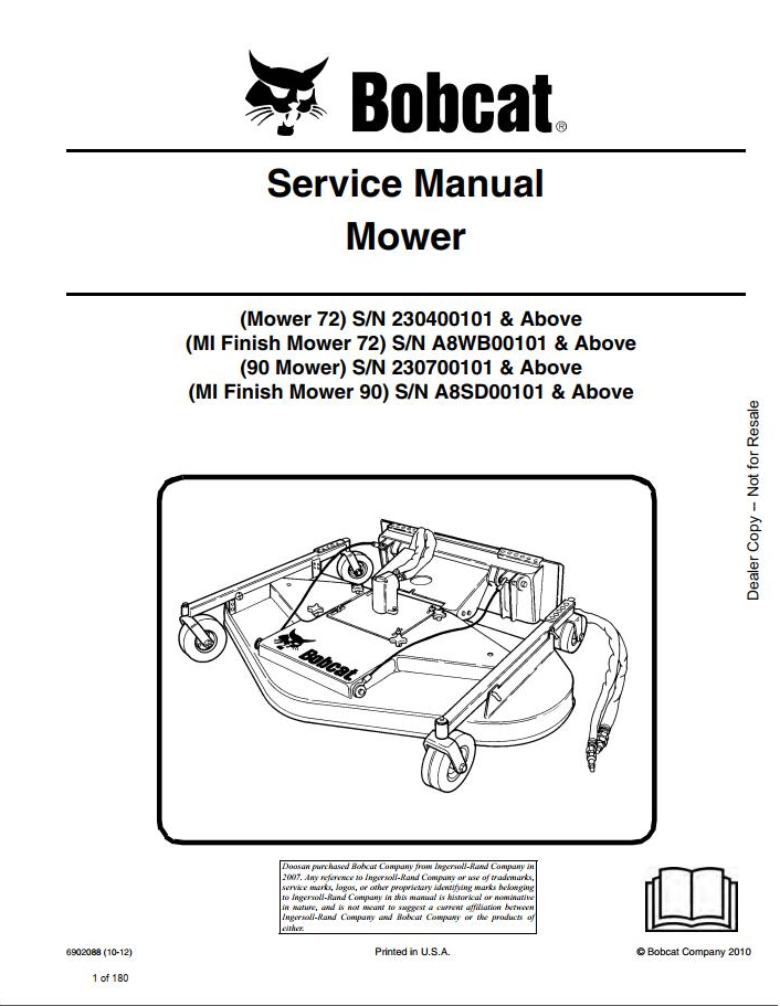 Bobcat Mower 72, 90 Service Manual PDF
