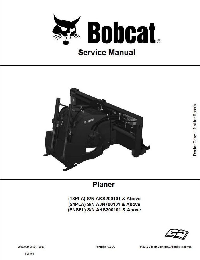 Bobcat Planer 18PLA, 24PLA & PNSFL Service Manual PDF
