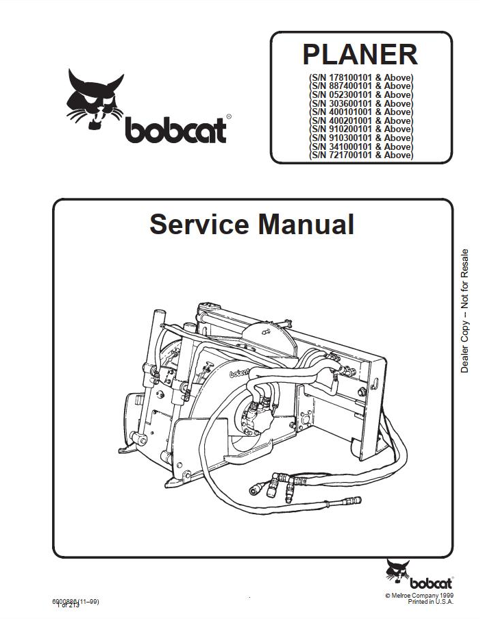 Bobcat Planer Service Manual PDF