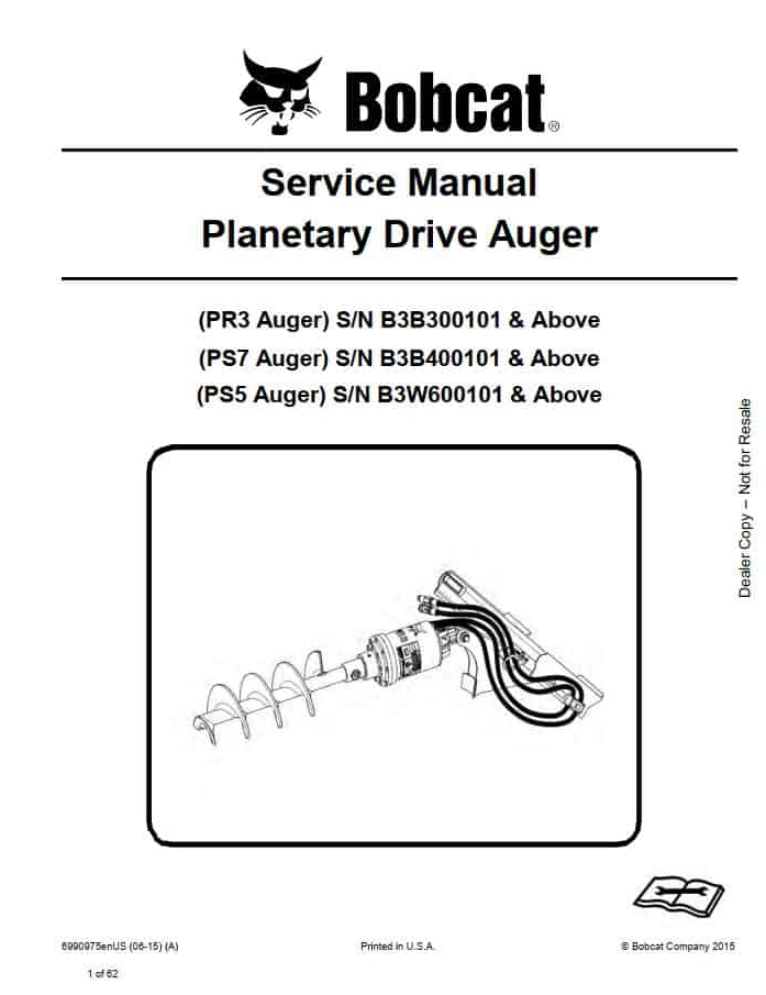 Bobcat Planetary Drive Auger PR3 PS7 PS5 Service Manual PDF