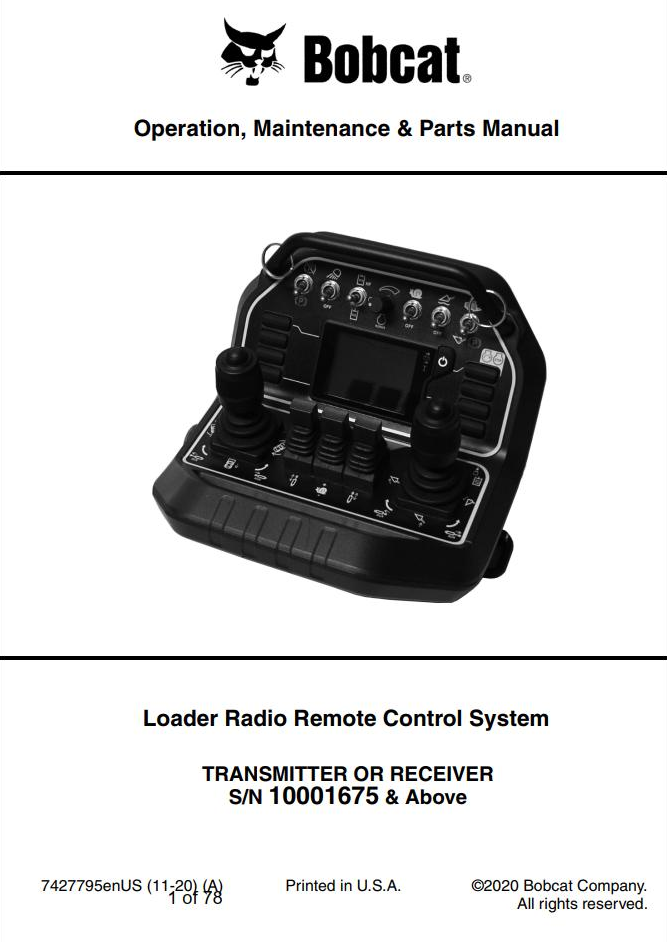 Bobcat Radio Remote Operation, Maintenance and Parts Manual PDF