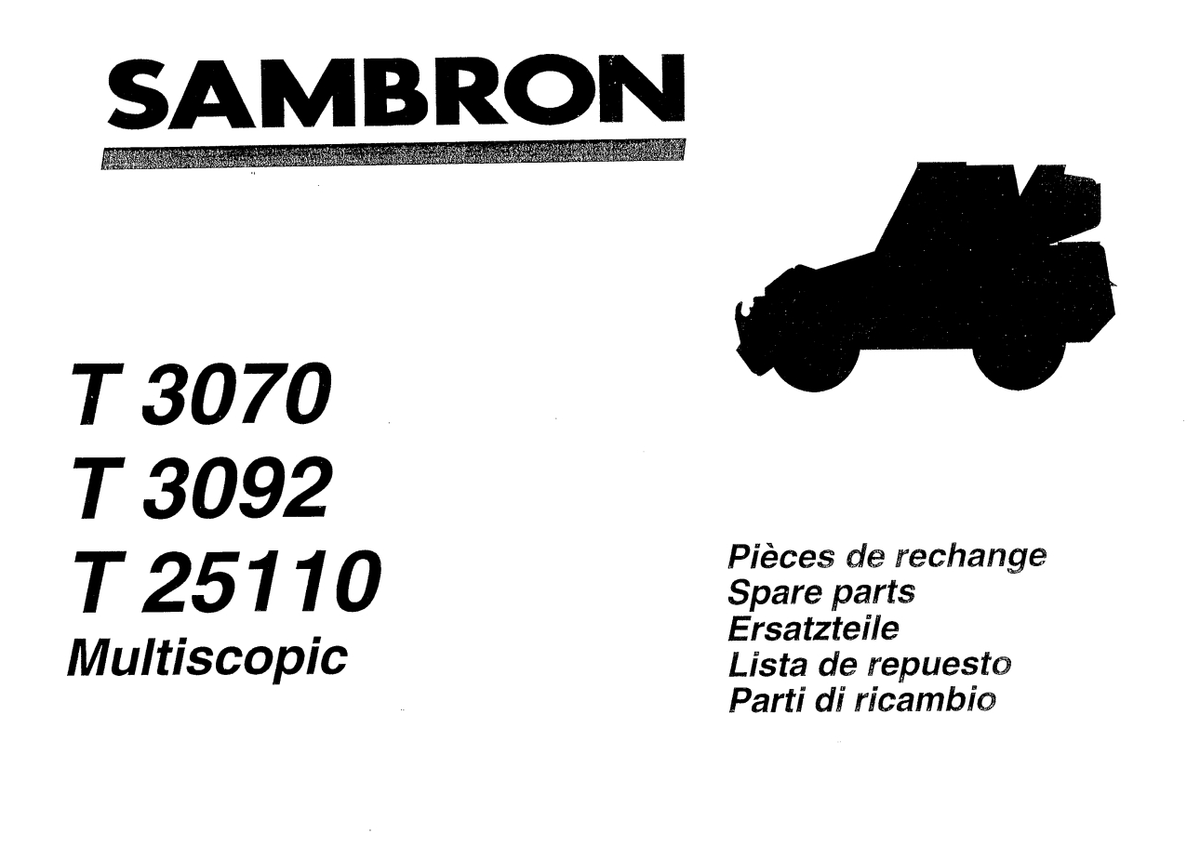 Bobcat Sambron T3070, T3092 & T25110 Multiscopic Telehandler Parts Catalog