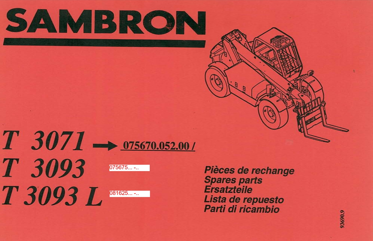 Bobcat Sambron Telehandler T3071 & T3093(L) Spare Parts Catalog PDF