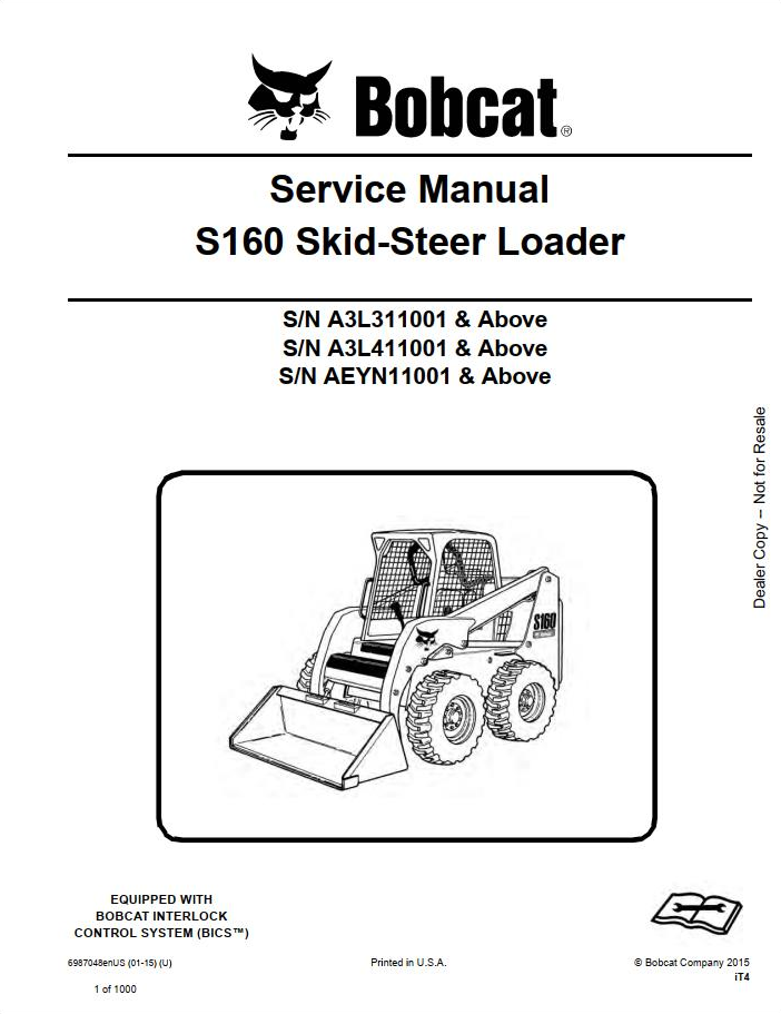 Bobcat S160 Skid-Steer Loader Service Manual PDF