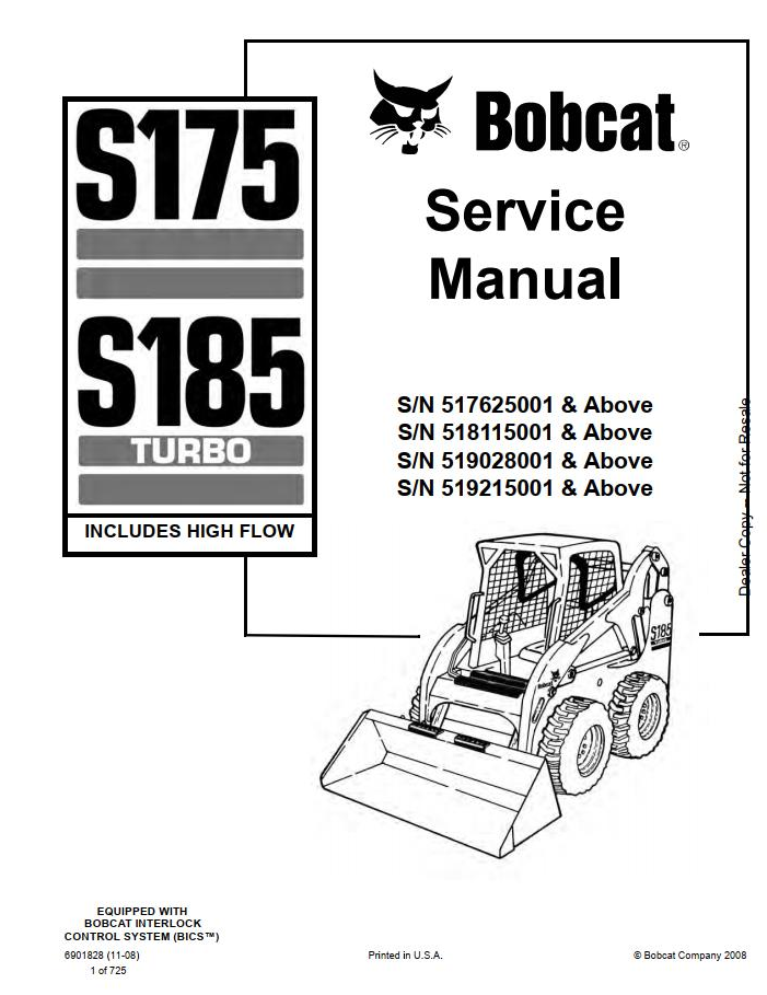 Bobcat S175 & S185 High Flow Skid-Steer Loader Service Manual PDF