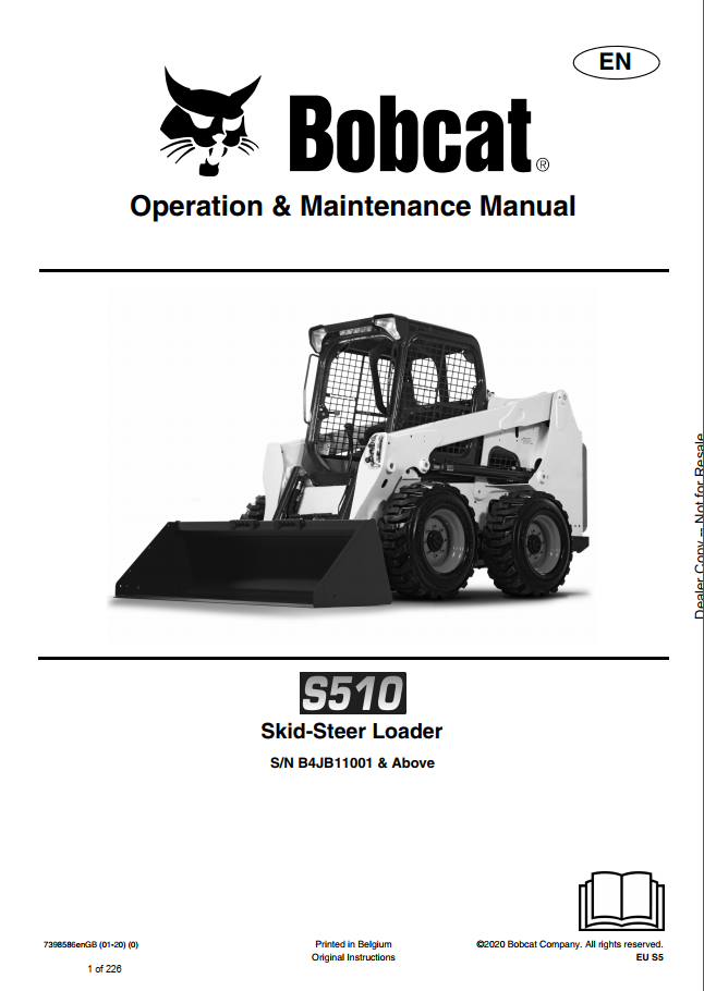 Bobcat S510 Skid-Steer Loader Operation & Maintenance Manual PDF